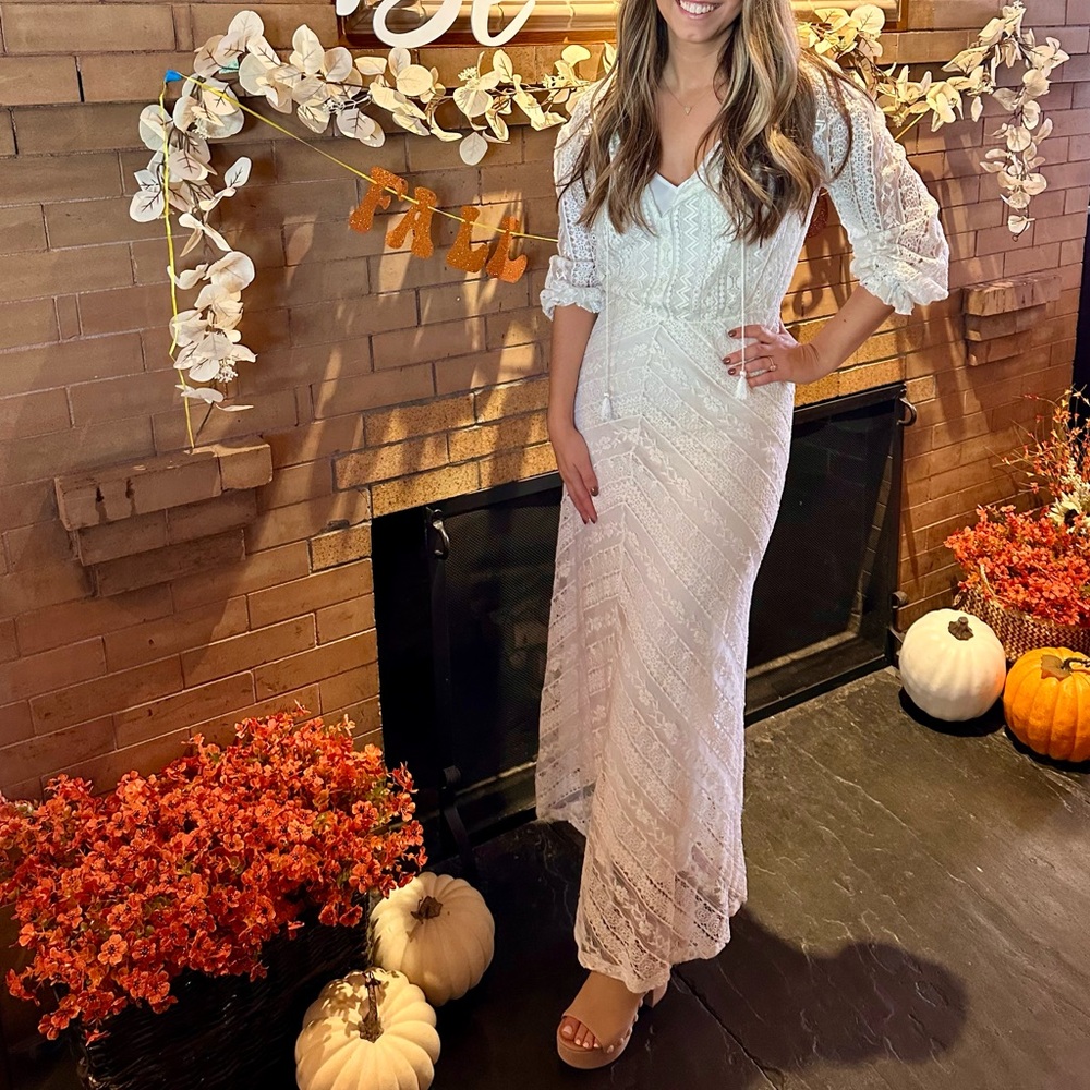 Maje White Lace Maxi Dress with Long Sleeves - Sz. 1 (small) - Picture 2 of 8